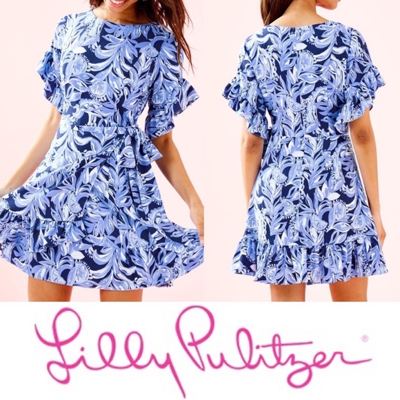 Lilly Pulitzer Dresses & Skirts - Lilly Pulitzer "Darlah" Stretch Faux Wrap Dress in High Tide Navy
